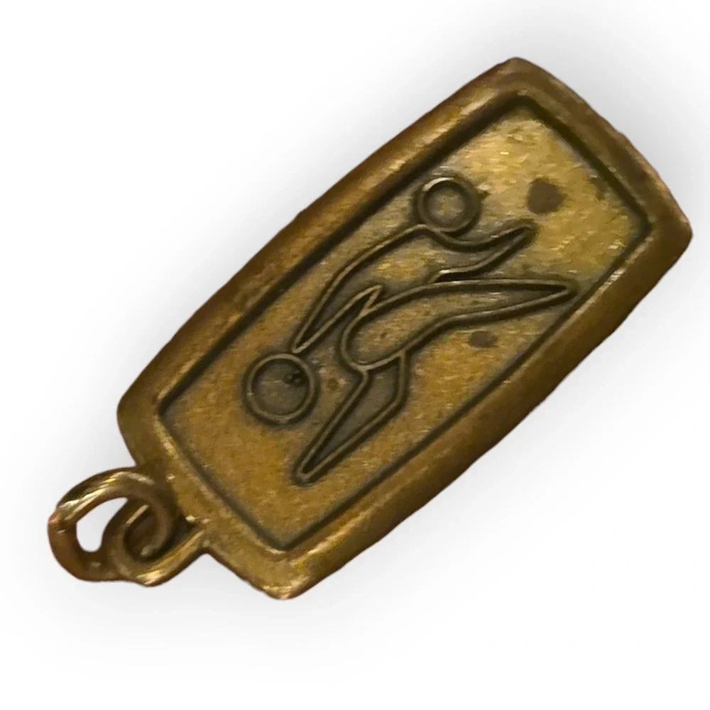 VTG Key Carriers Bowling Keychain Bowler Pendant Brass Stylized‎ 70s Retro Metal